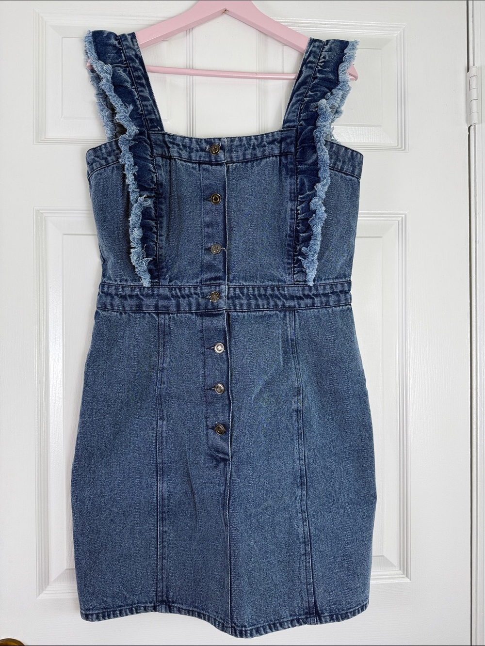 Revel Denim Ruffle Strap Mini Dress Size Large